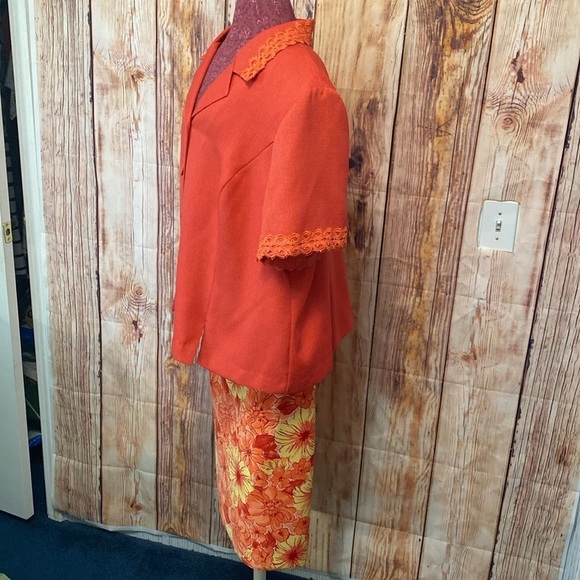 Vintage Koret Dress Woman Size‎ 24W Burnt Orange with Floral Skirt - Picture 5 of 14